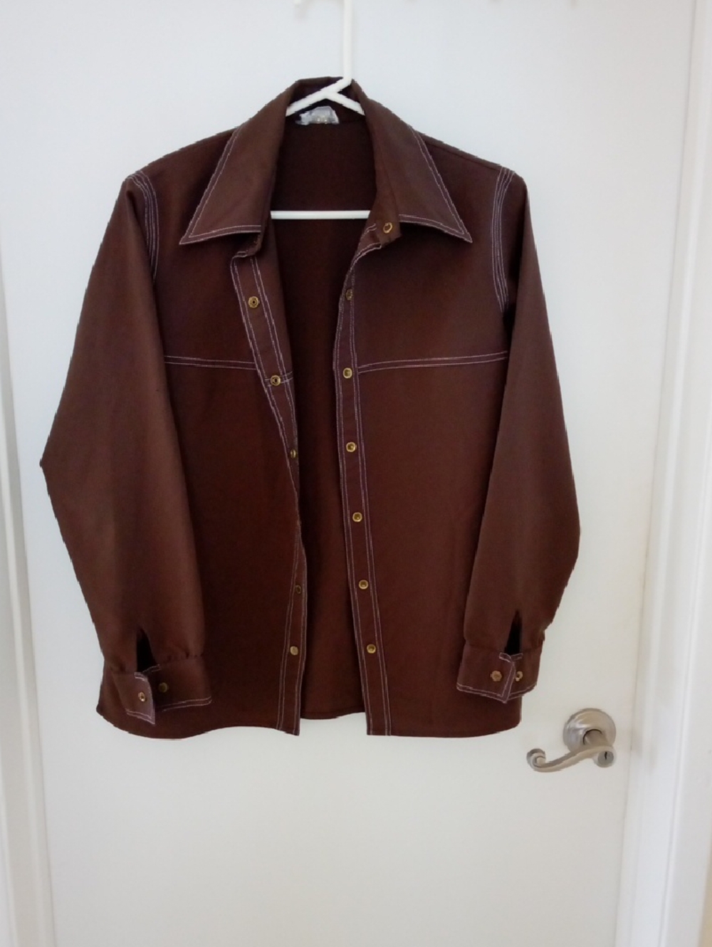 Unisex Brown Lightweight Polyester Button-Front Shirt Jacket